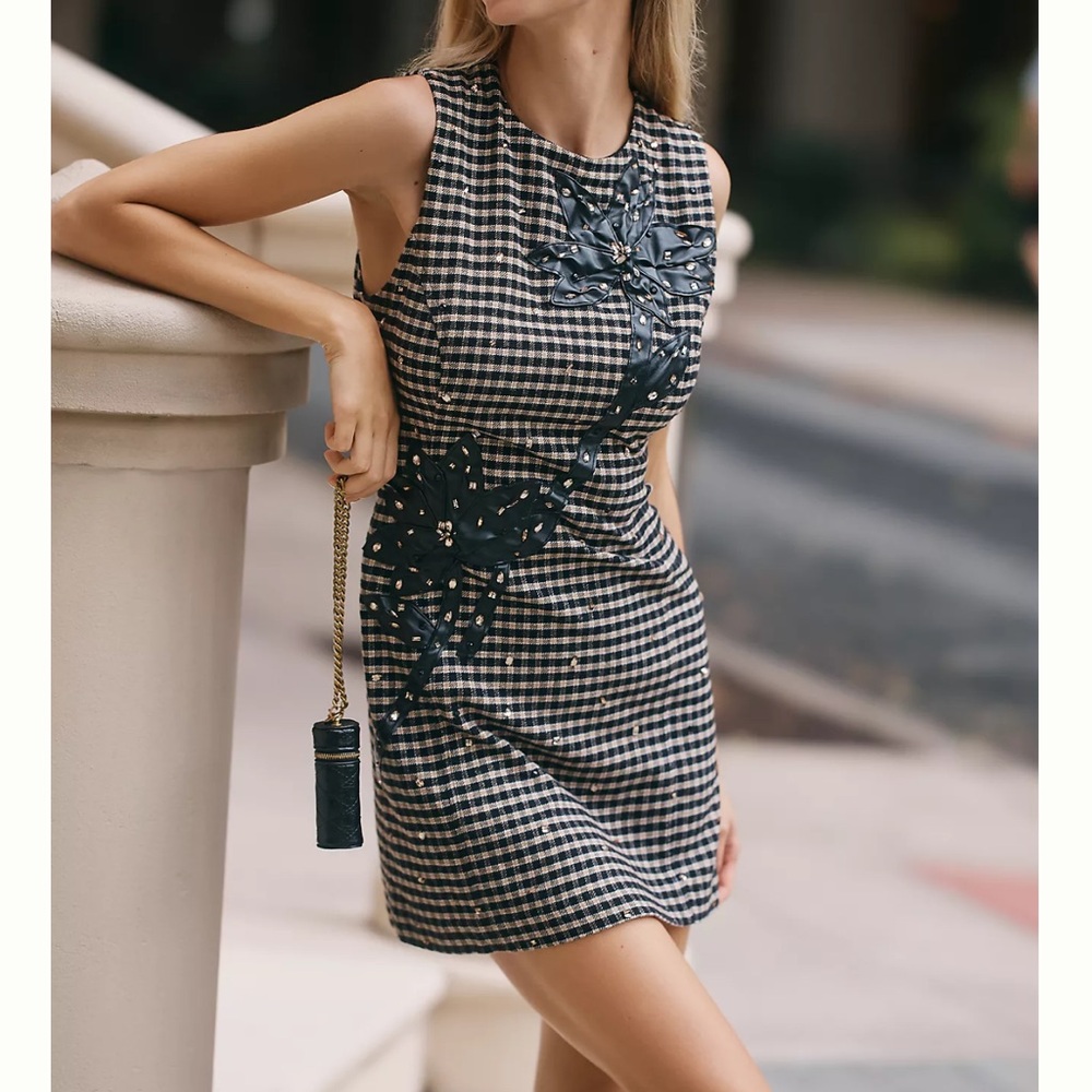 Anthropologie Black and White Gingham Mini Dress
